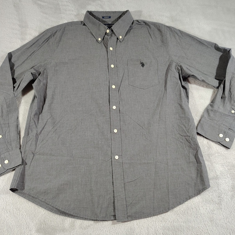 U.S. Polo Assn. Shirt Men XL Lite Black Slim Fit Large Pony Preppy Button Down